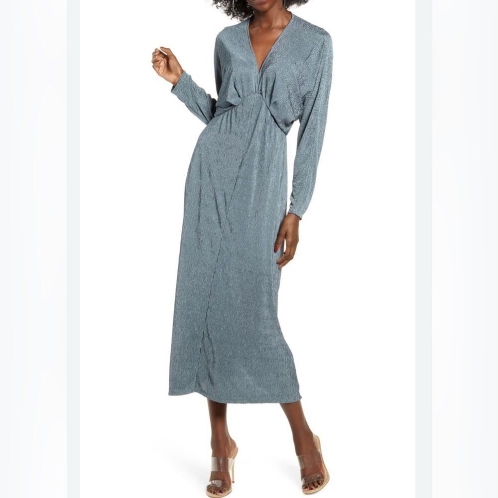 All in Favor textured long sleeve retro style maxi dress size XS